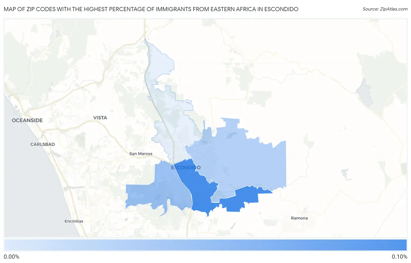 Zip Codes with the Highest Percentage of Immigrants from Eastern Africa in Escondido Map