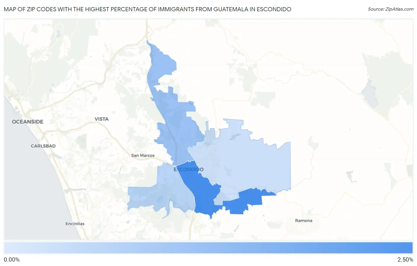 Zip Codes with the Highest Percentage of Immigrants from Guatemala in Escondido Map
