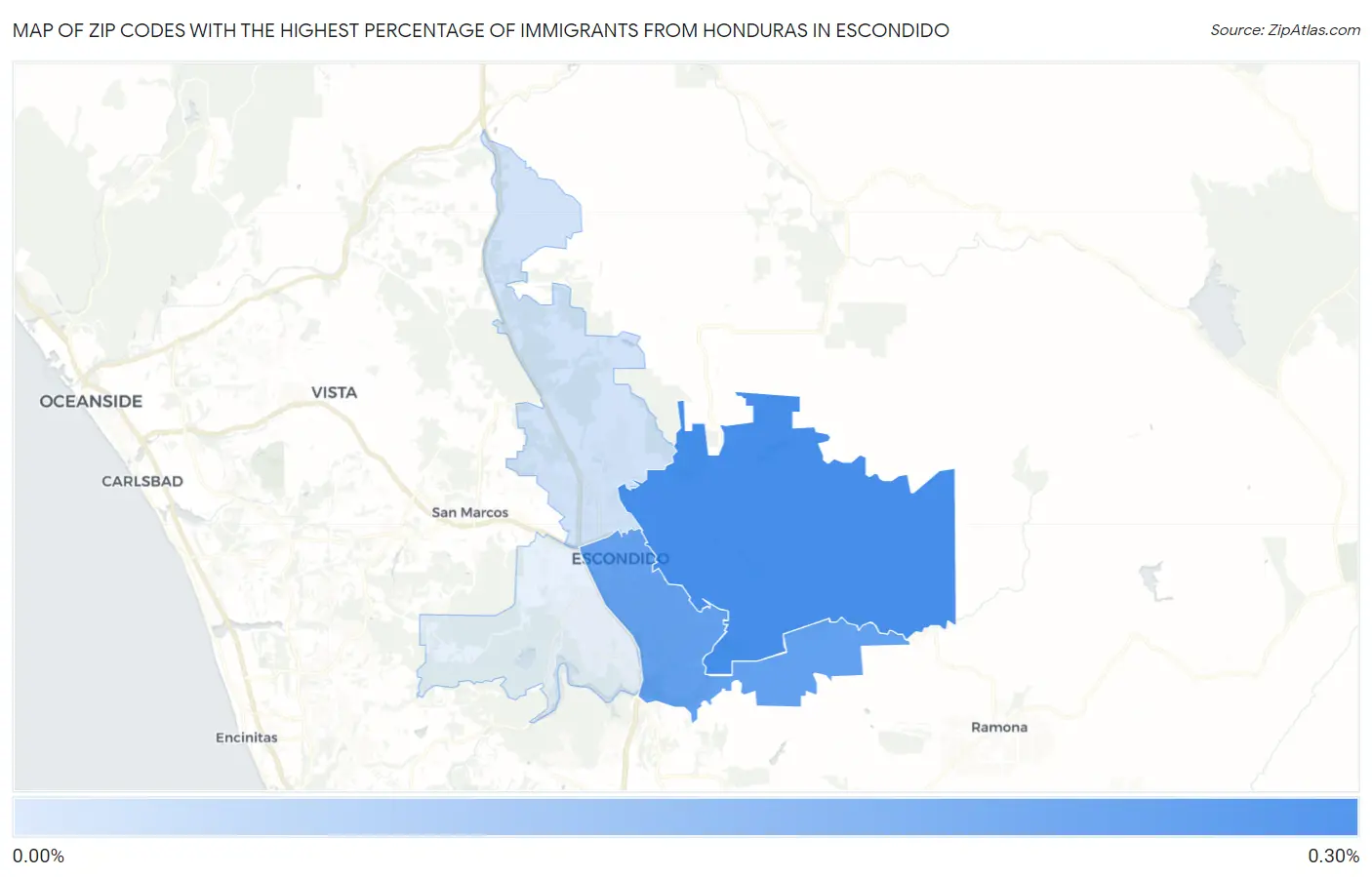 Zip Codes with the Highest Percentage of Immigrants from Honduras in Escondido Map