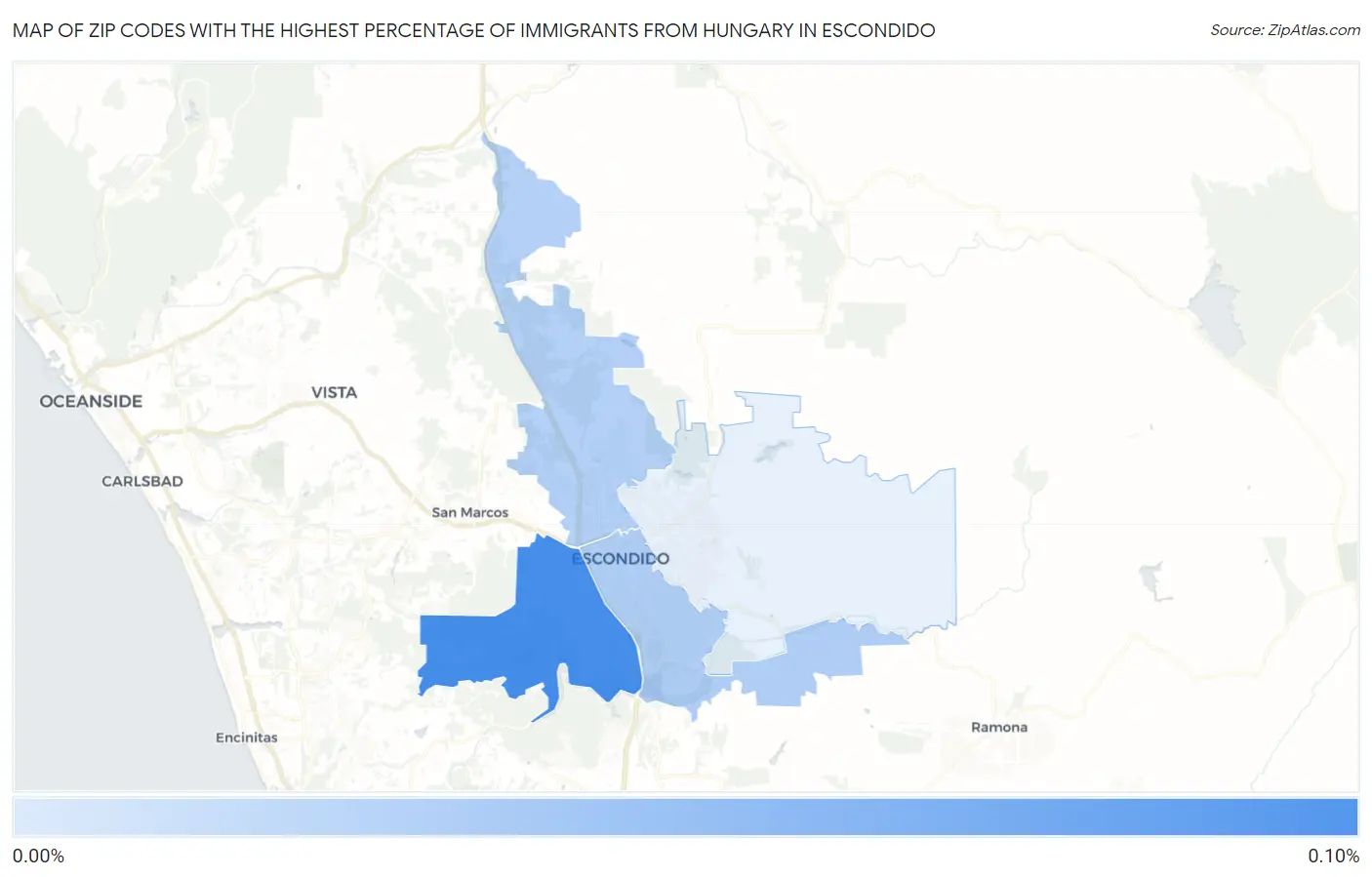 Zip Codes with the Highest Percentage of Immigrants from Hungary in Escondido Map