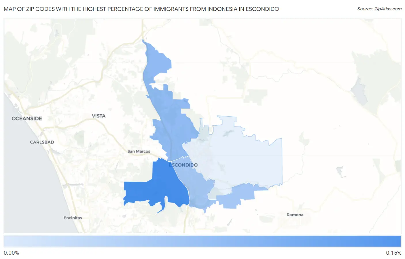 Zip Codes with the Highest Percentage of Immigrants from Indonesia in Escondido Map