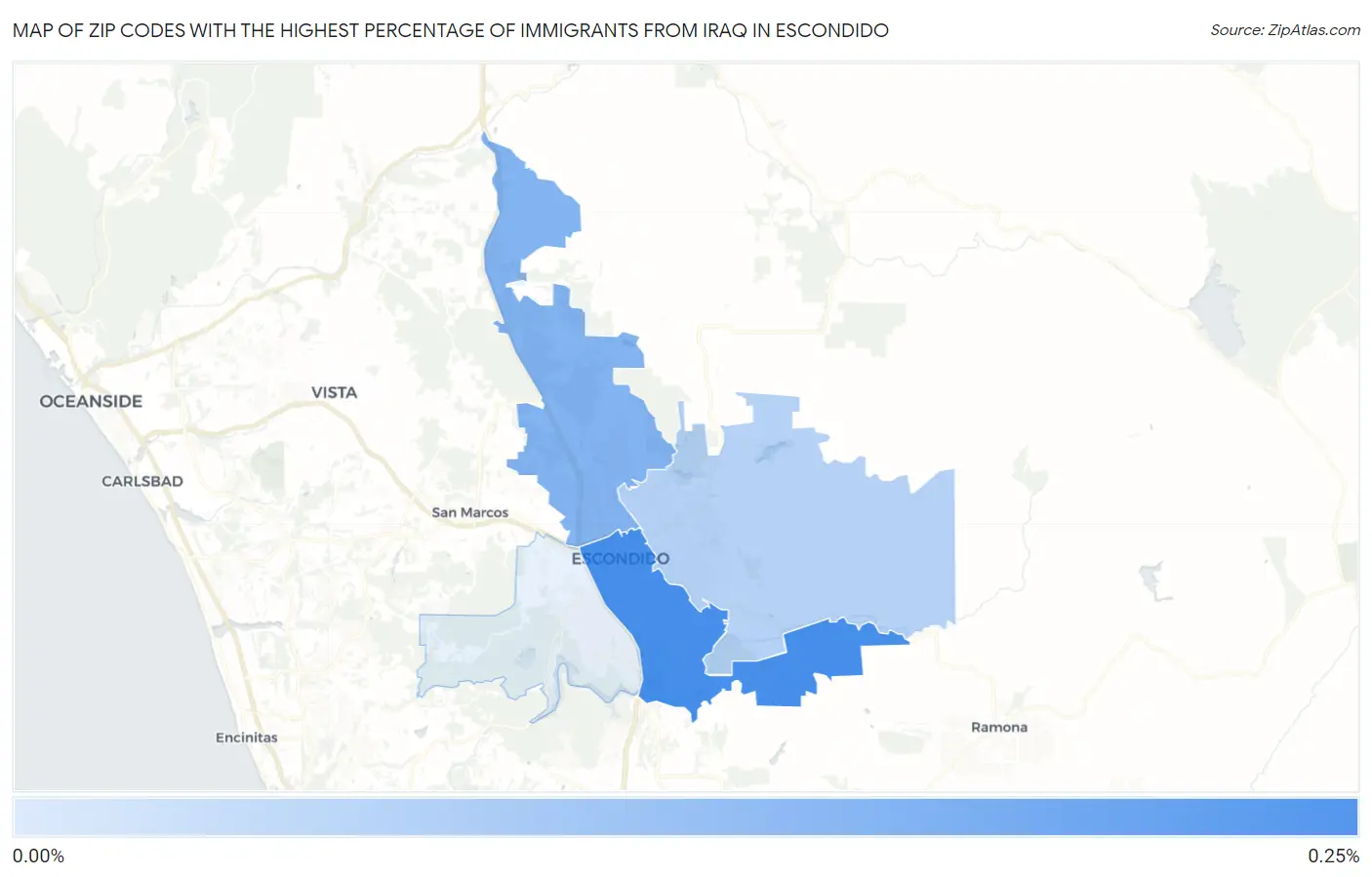 Zip Codes with the Highest Percentage of Immigrants from Iraq in Escondido Map