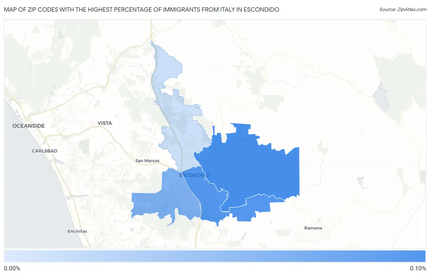Zip Codes with the Highest Percentage of Immigrants from Italy in Escondido Map