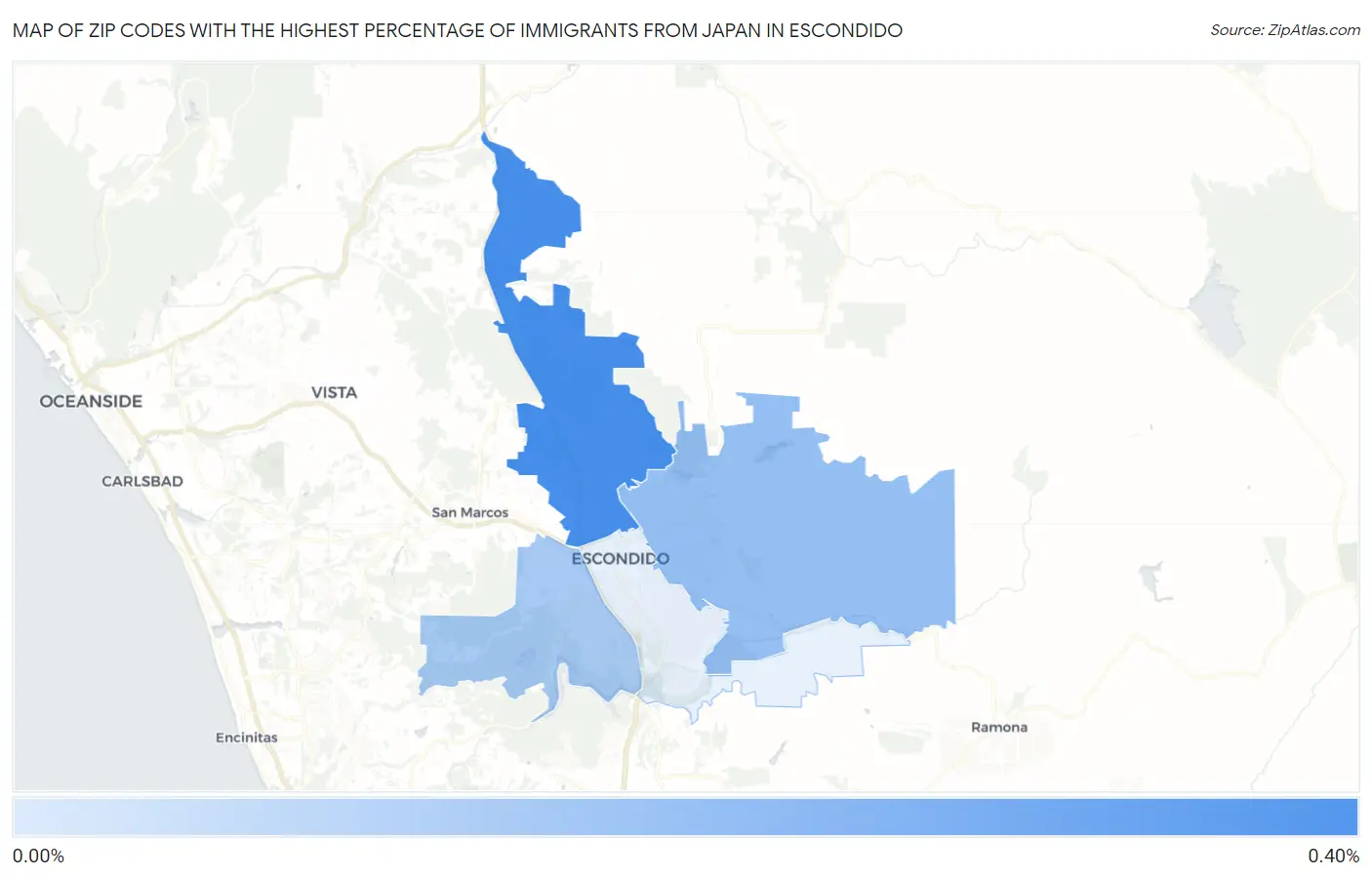 Zip Codes with the Highest Percentage of Immigrants from Japan in Escondido Map
