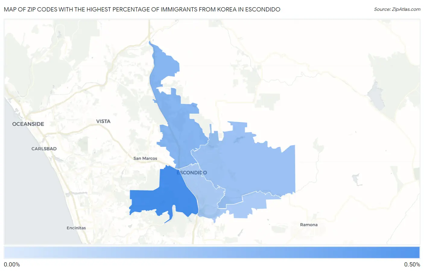 Zip Codes with the Highest Percentage of Immigrants from Korea in Escondido Map