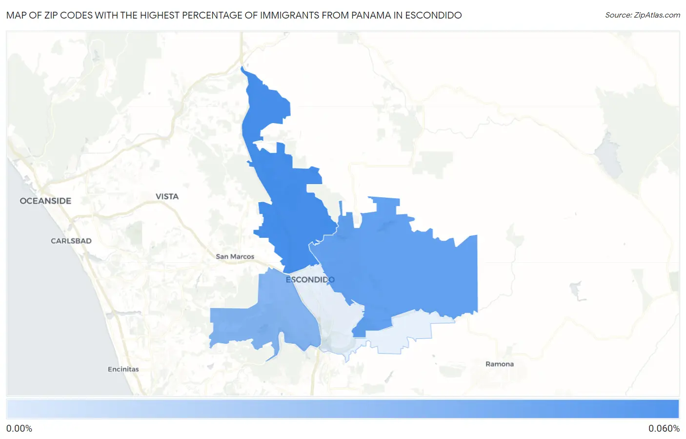 Zip Codes with the Highest Percentage of Immigrants from Panama in Escondido Map