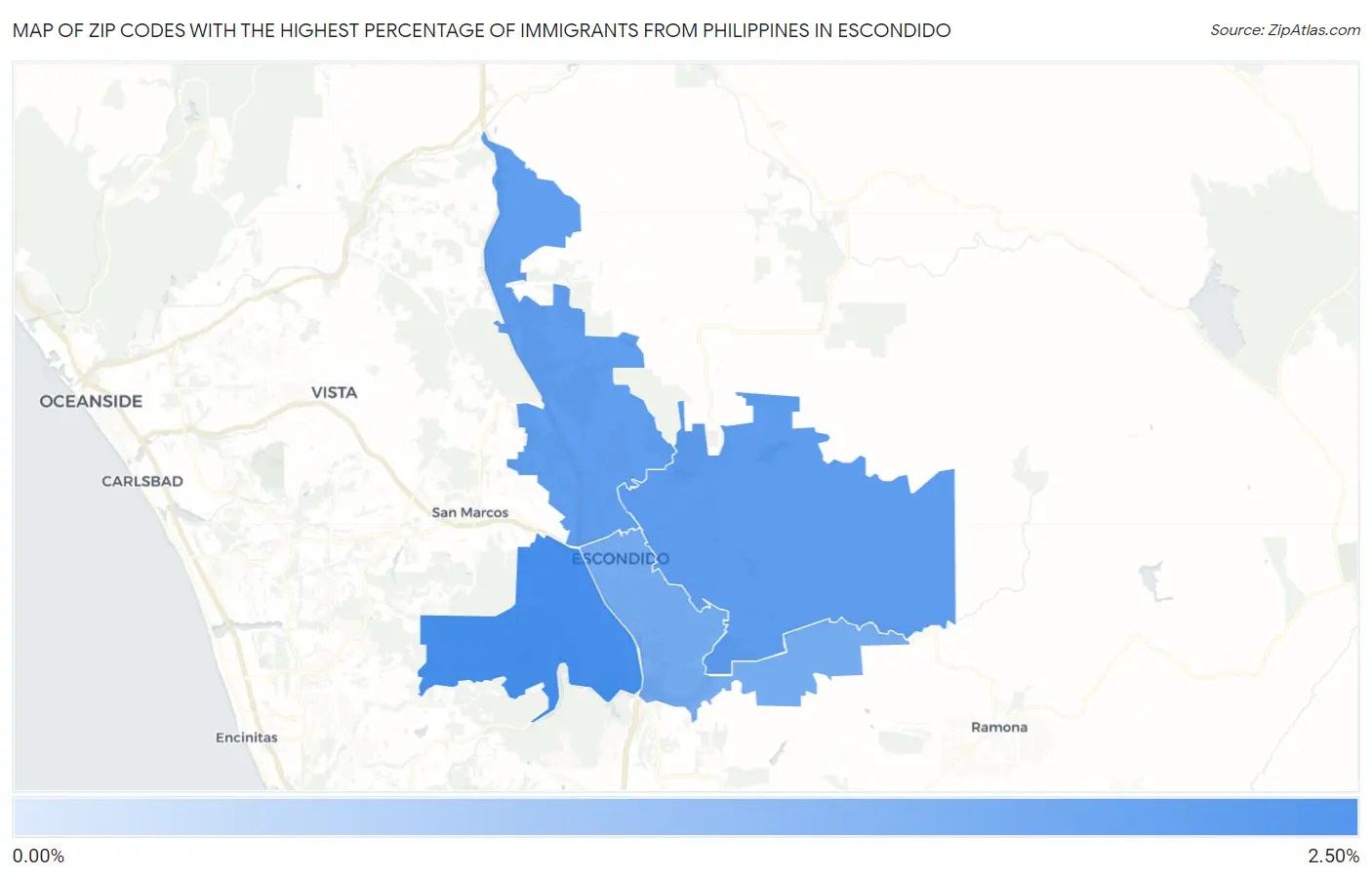 Zip Codes with the Highest Percentage of Immigrants from Philippines in Escondido Map