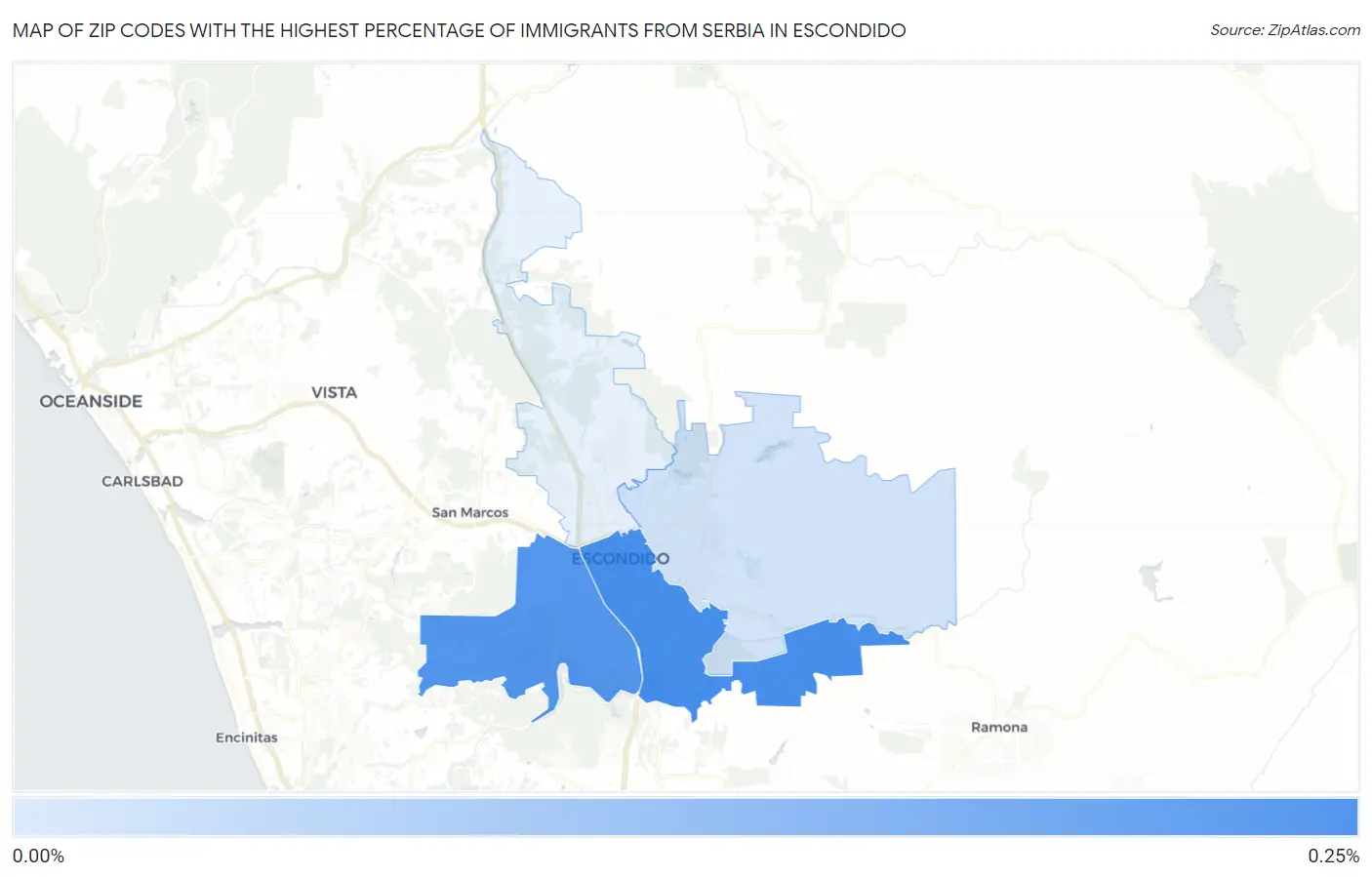 Zip Codes with the Highest Percentage of Immigrants from Serbia in Escondido Map