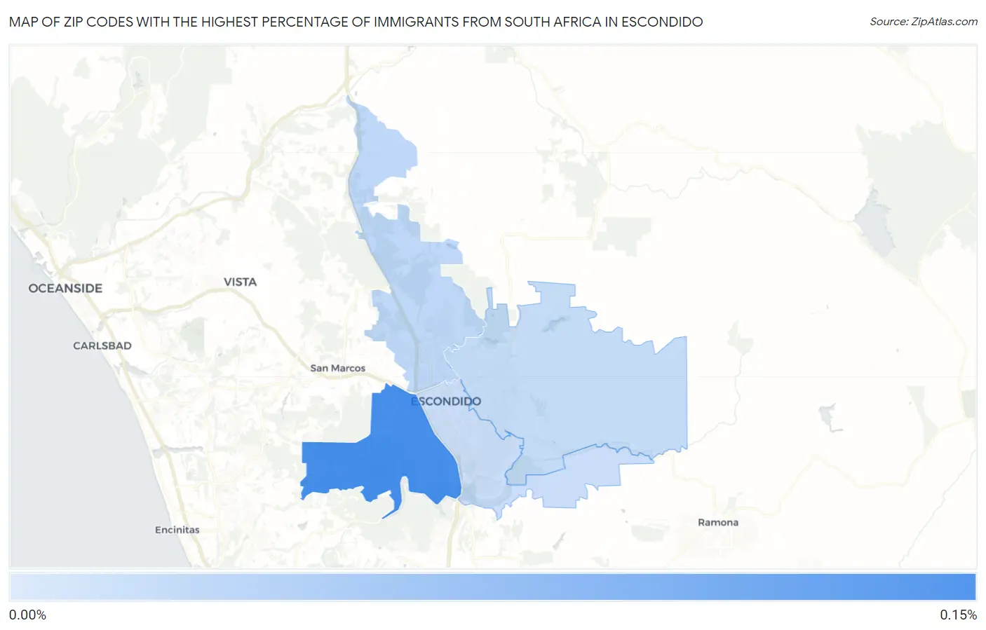 Zip Codes with the Highest Percentage of Immigrants from South Africa in Escondido Map