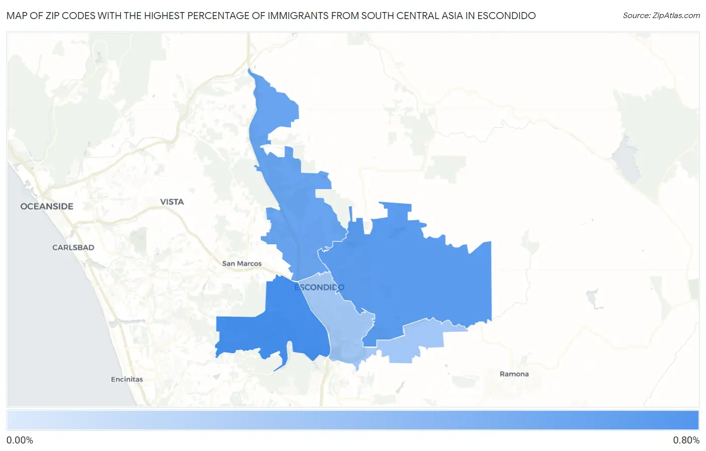 Zip Codes with the Highest Percentage of Immigrants from South Central Asia in Escondido Map