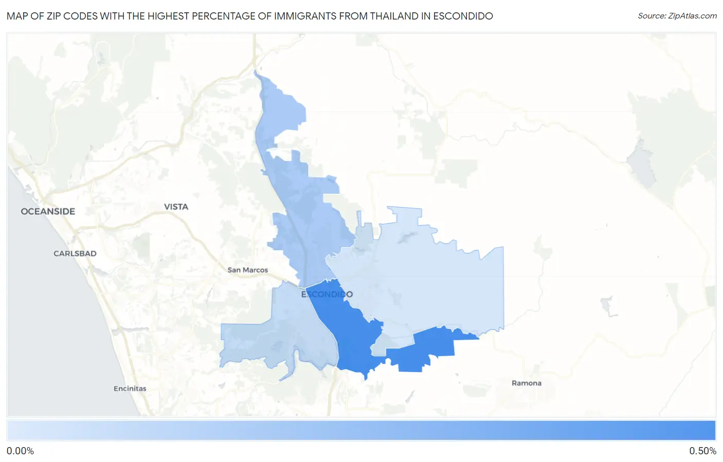 Zip Codes with the Highest Percentage of Immigrants from Thailand in Escondido Map