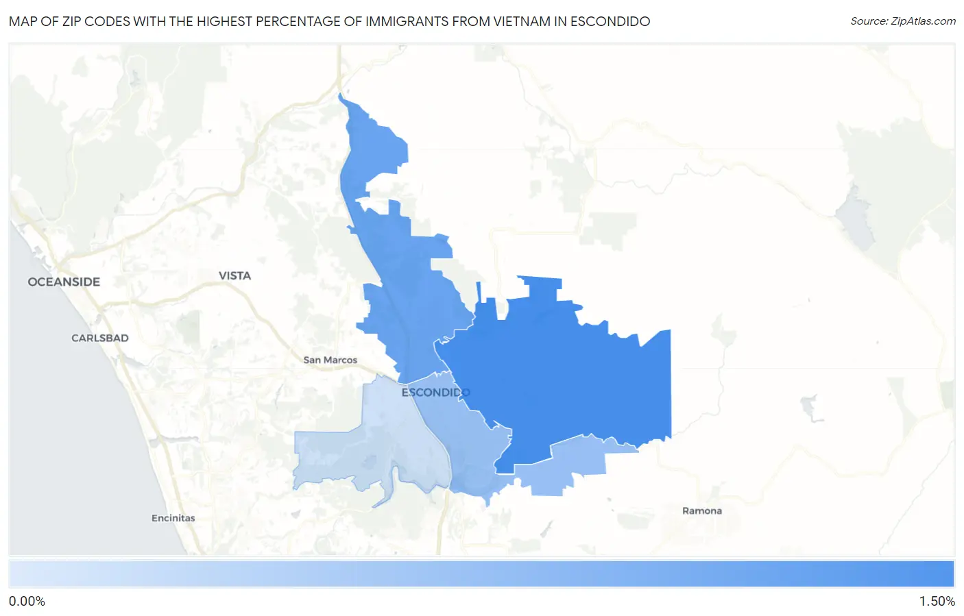 Zip Codes with the Highest Percentage of Immigrants from Vietnam in Escondido Map