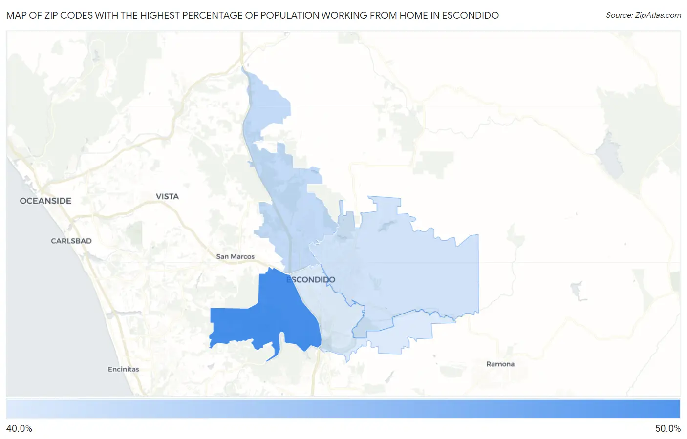Zip Codes with the Highest Percentage of Population Working from Home in Escondido Map
