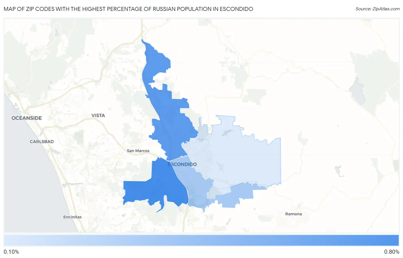 Zip Codes with the Highest Percentage of Russian Population in Escondido Map