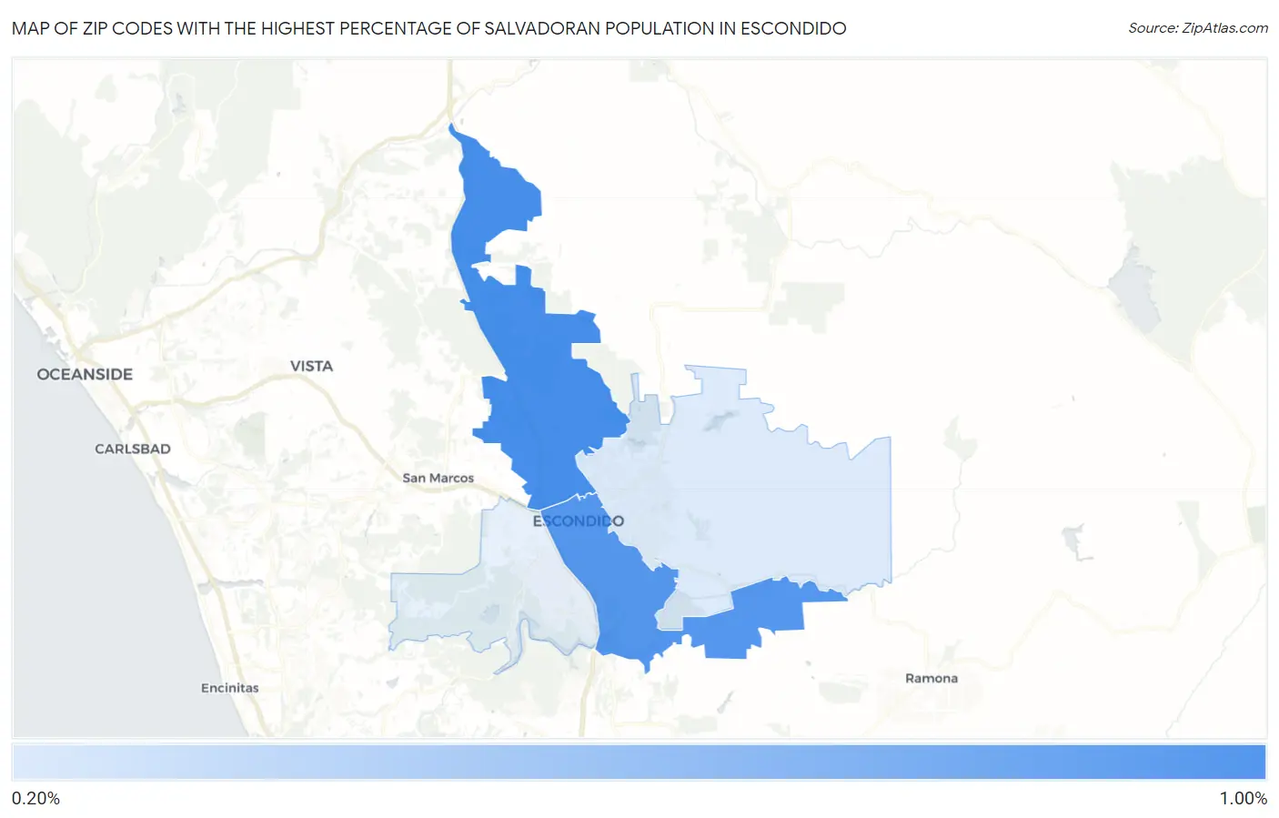 Zip Codes with the Highest Percentage of Salvadoran Population in Escondido Map