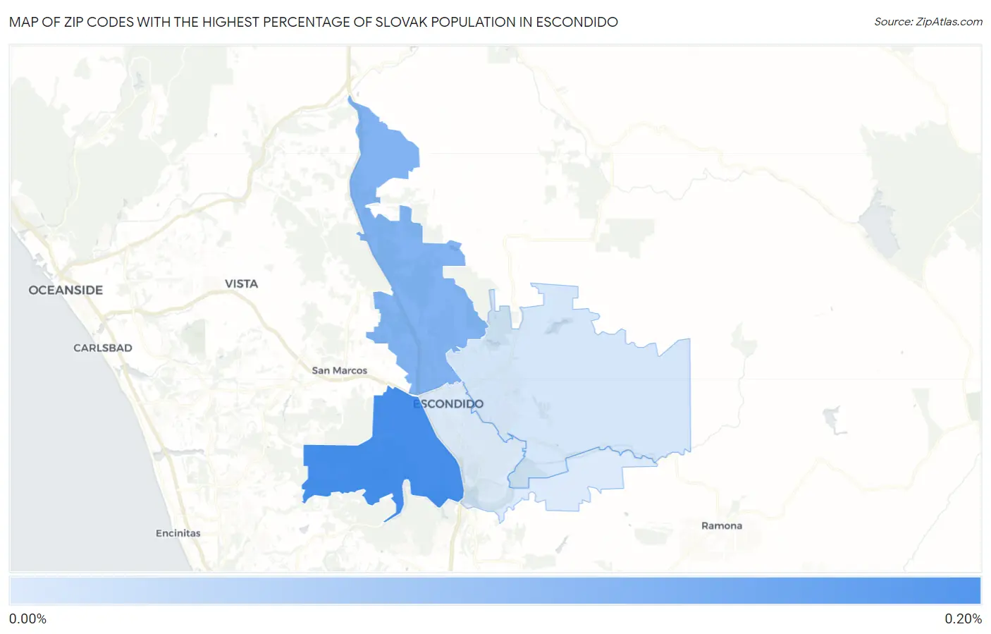 Zip Codes with the Highest Percentage of Slovak Population in Escondido Map