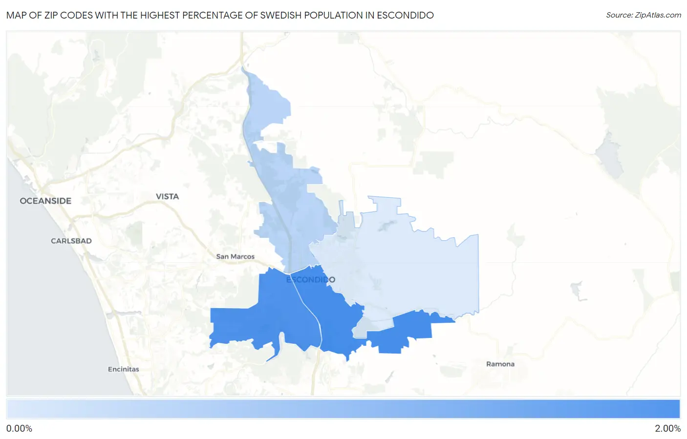 Zip Codes with the Highest Percentage of Swedish Population in Escondido Map