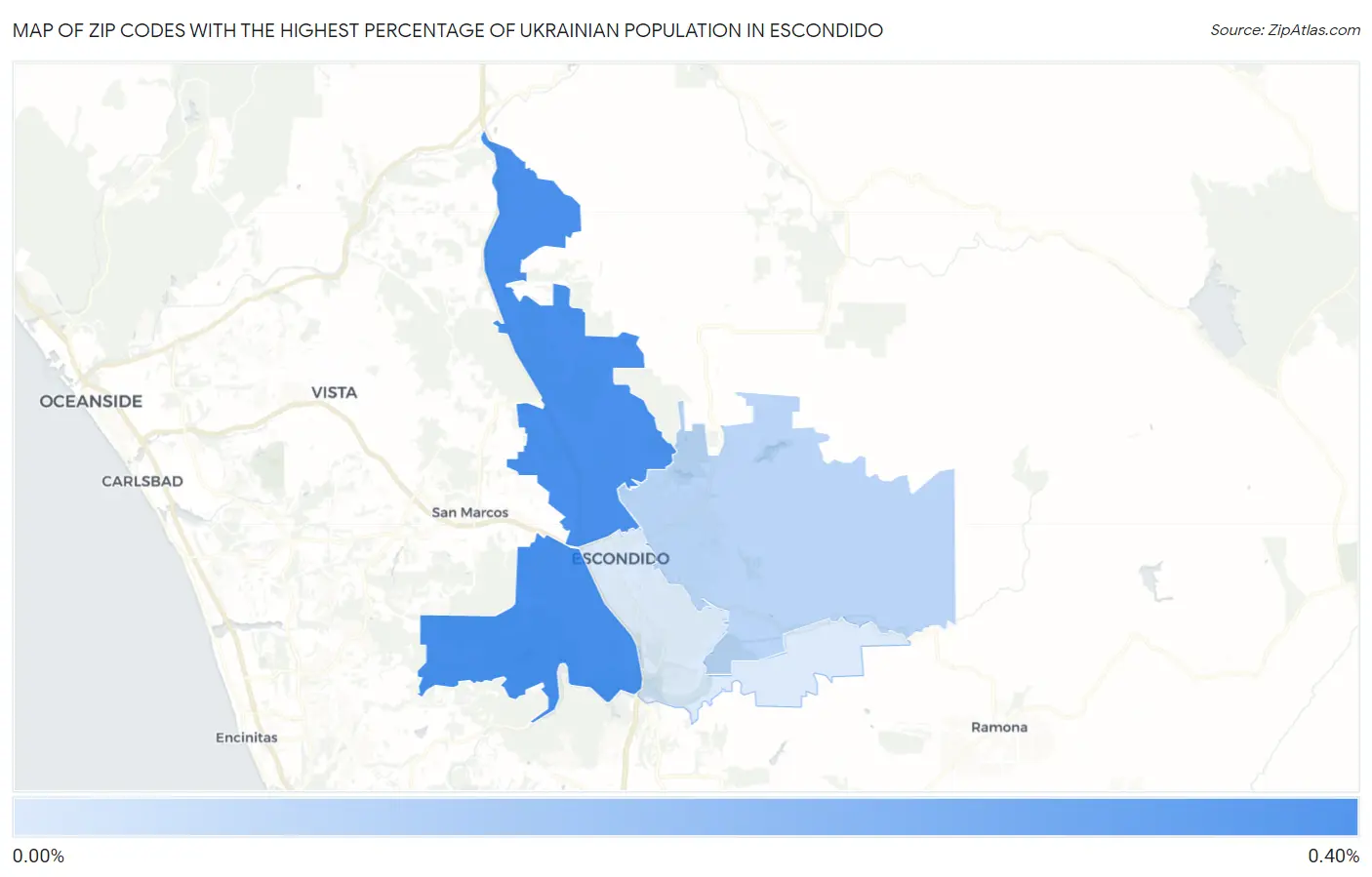 Zip Codes with the Highest Percentage of Ukrainian Population in Escondido Map