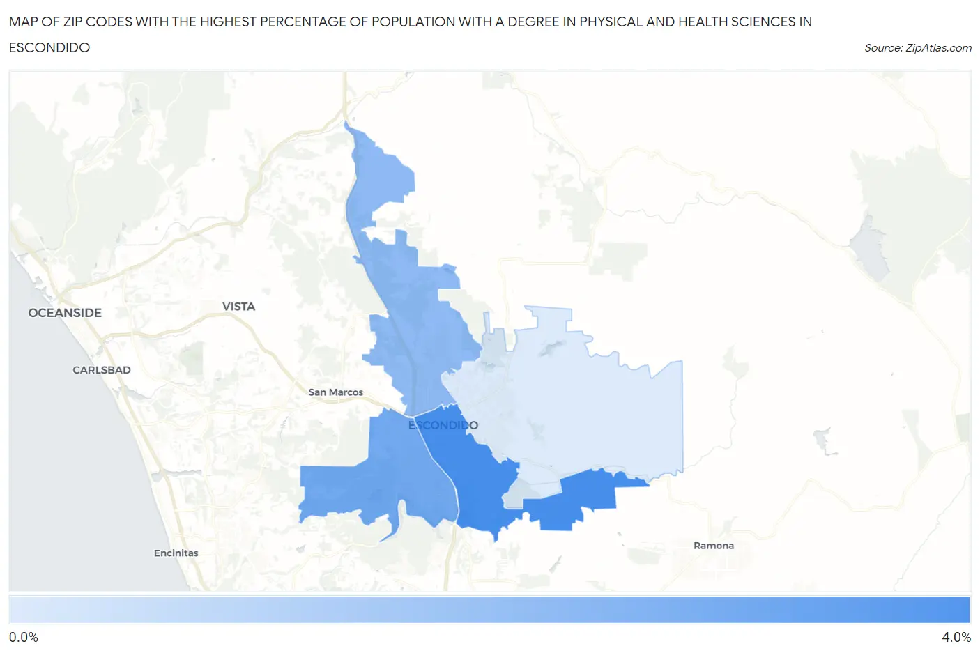 Zip Codes with the Highest Percentage of Population with a Degree in Physical and Health Sciences in Escondido Map