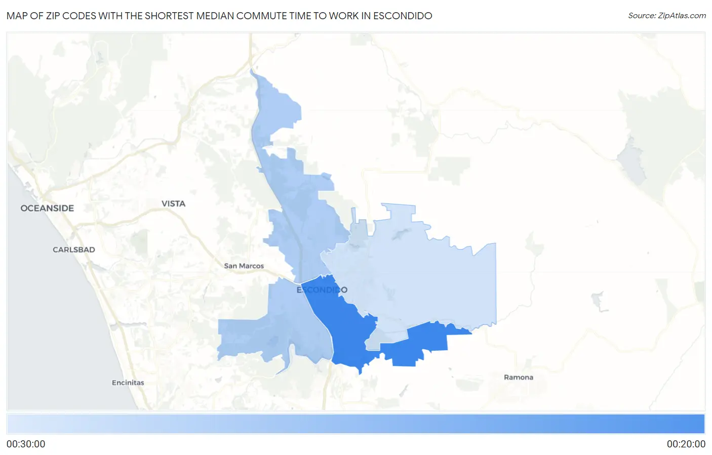 Zip Codes with the Shortest Median Commute Time to Work in Escondido Map