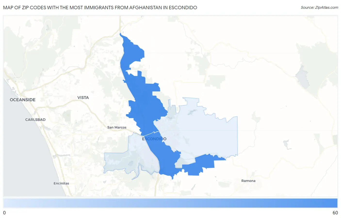 Zip Codes with the Most Immigrants from Afghanistan in Escondido Map