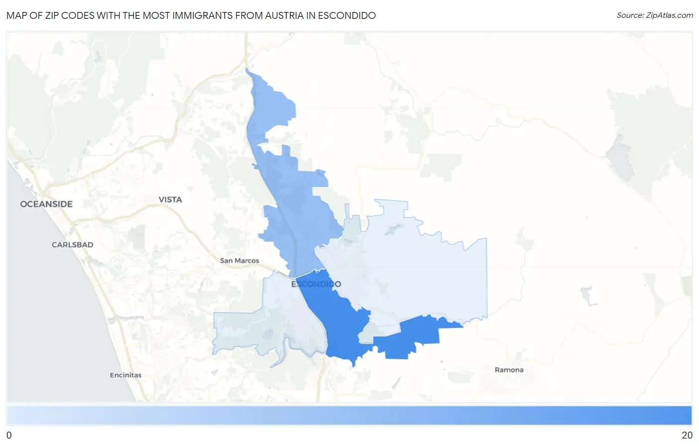 Zip Codes with the Most Immigrants from Austria in Escondido Map