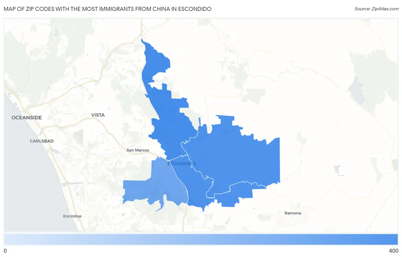 Zip Codes with the Most Immigrants from China in Escondido Map