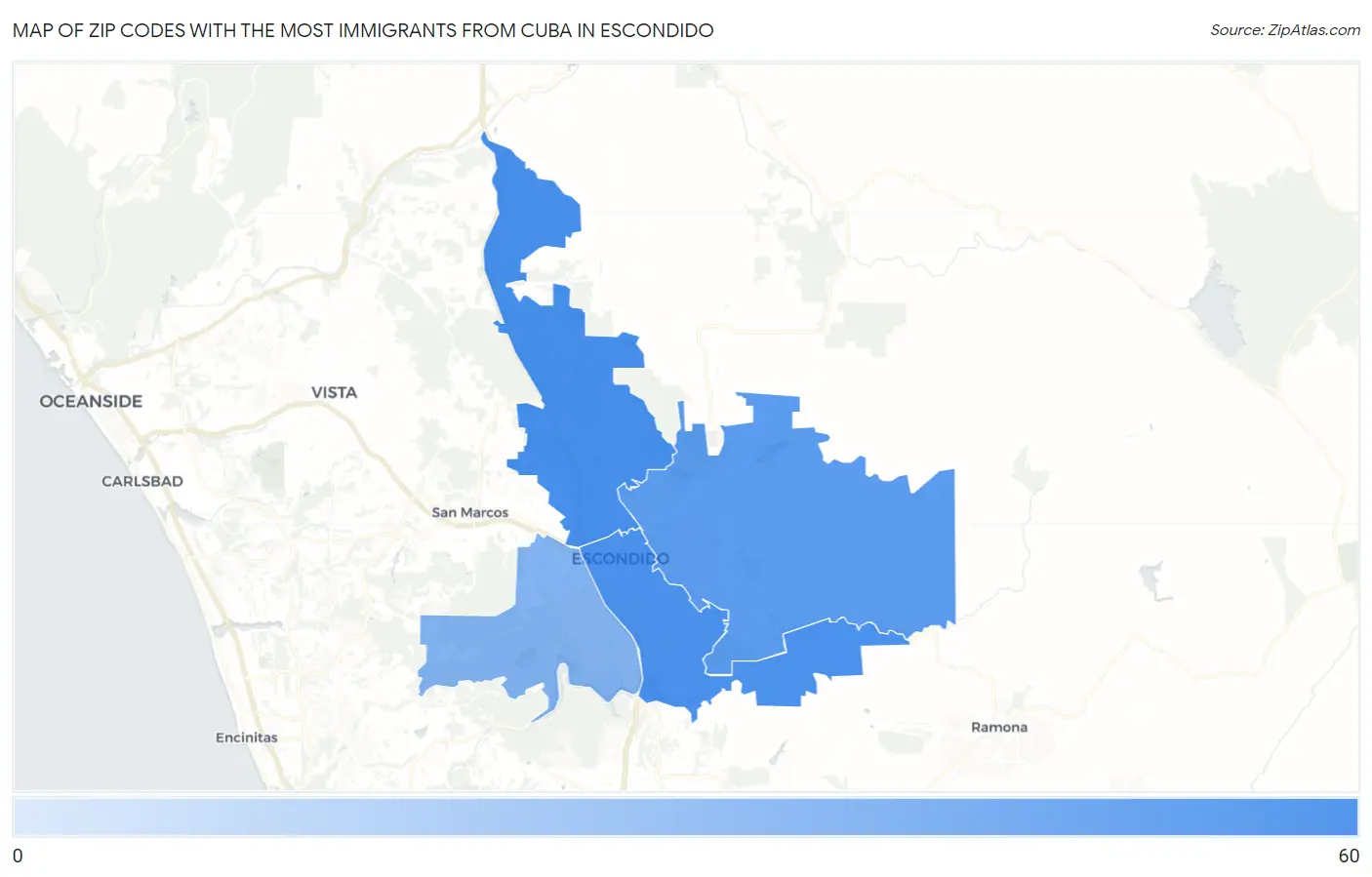 Zip Codes with the Most Immigrants from Cuba in Escondido Map