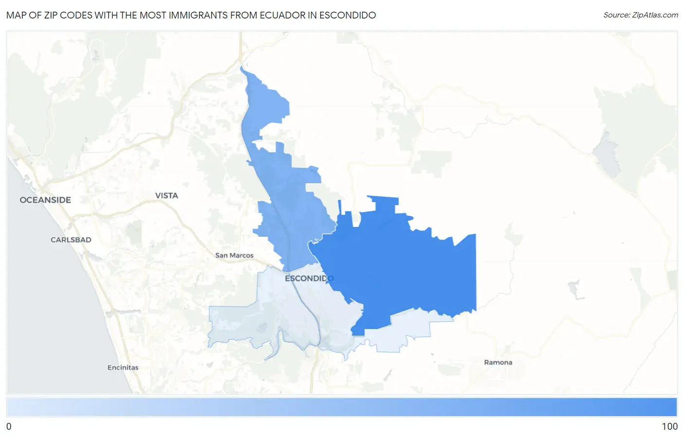 Zip Codes with the Most Immigrants from Ecuador in Escondido Map