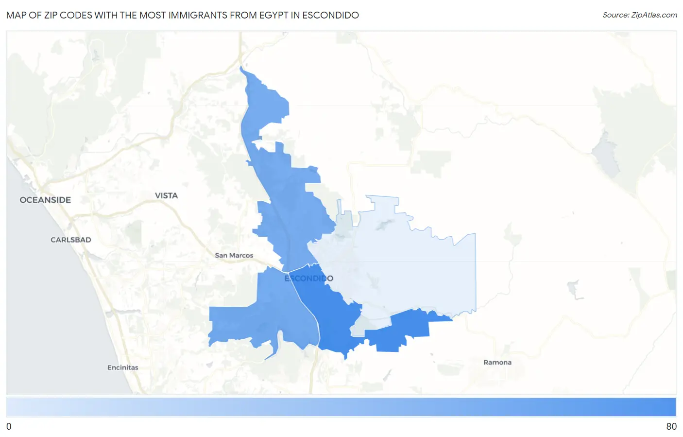 Zip Codes with the Most Immigrants from Egypt in Escondido Map