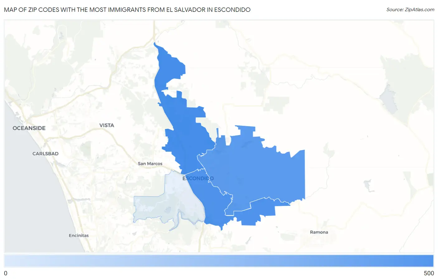 Zip Codes with the Most Immigrants from El Salvador in Escondido Map
