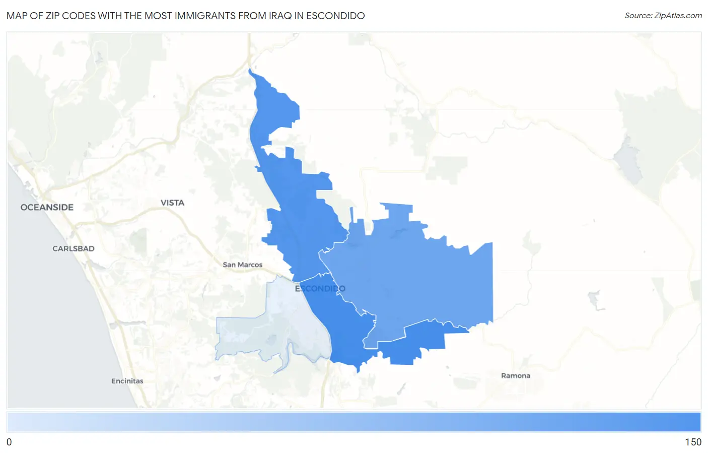 Zip Codes with the Most Immigrants from Iraq in Escondido Map