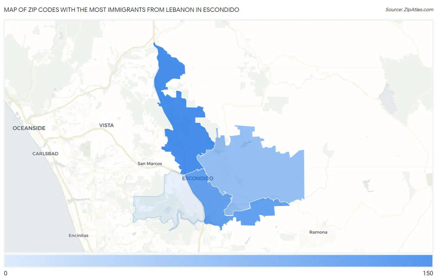 Zip Codes with the Most Immigrants from Lebanon in Escondido Map