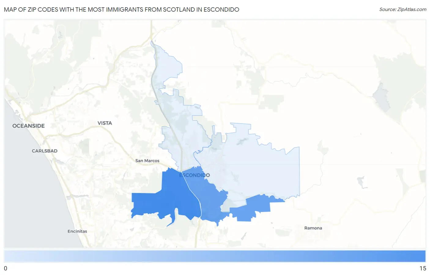 Zip Codes with the Most Immigrants from Scotland in Escondido Map