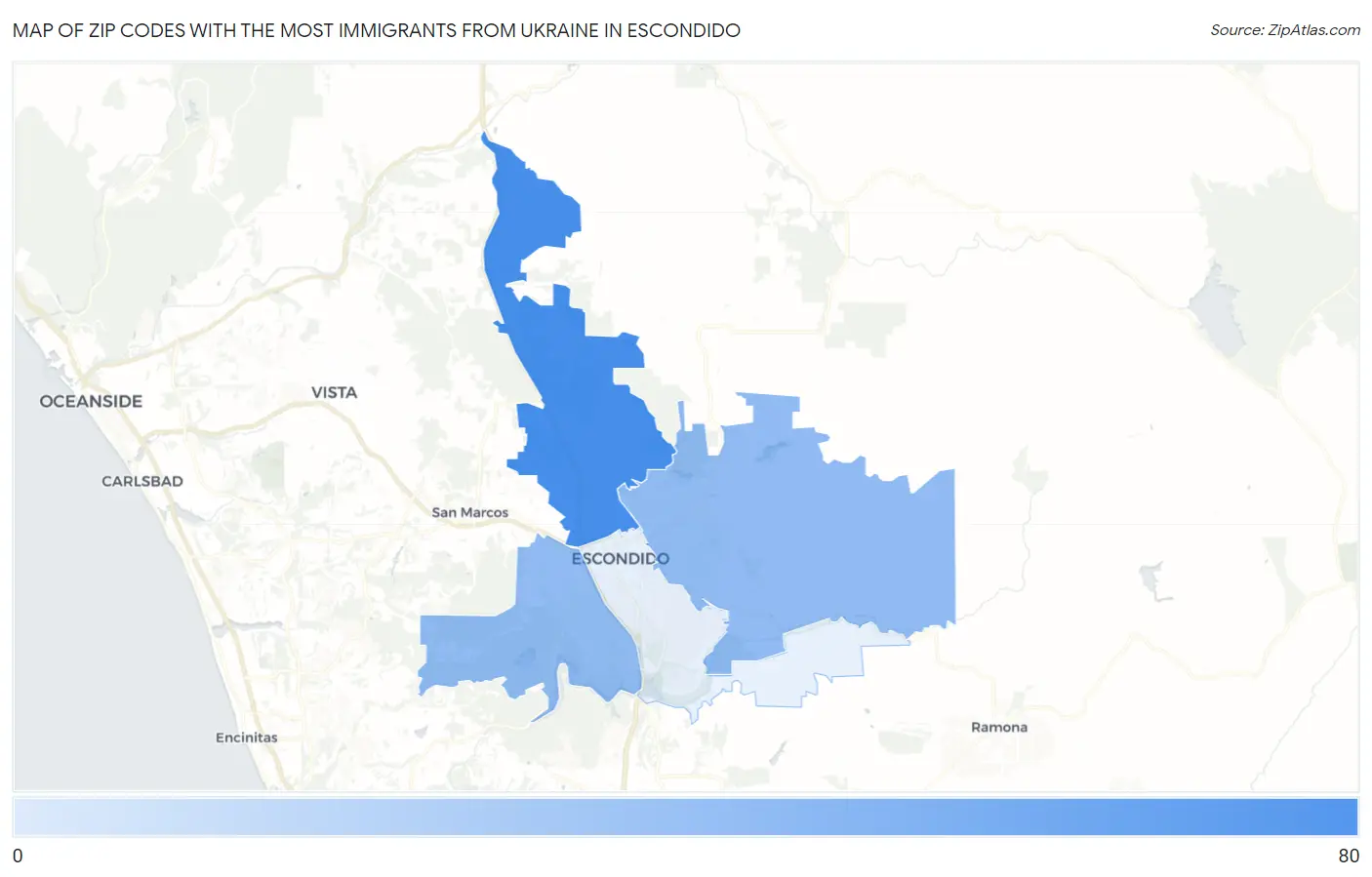 Zip Codes with the Most Immigrants from Ukraine in Escondido Map