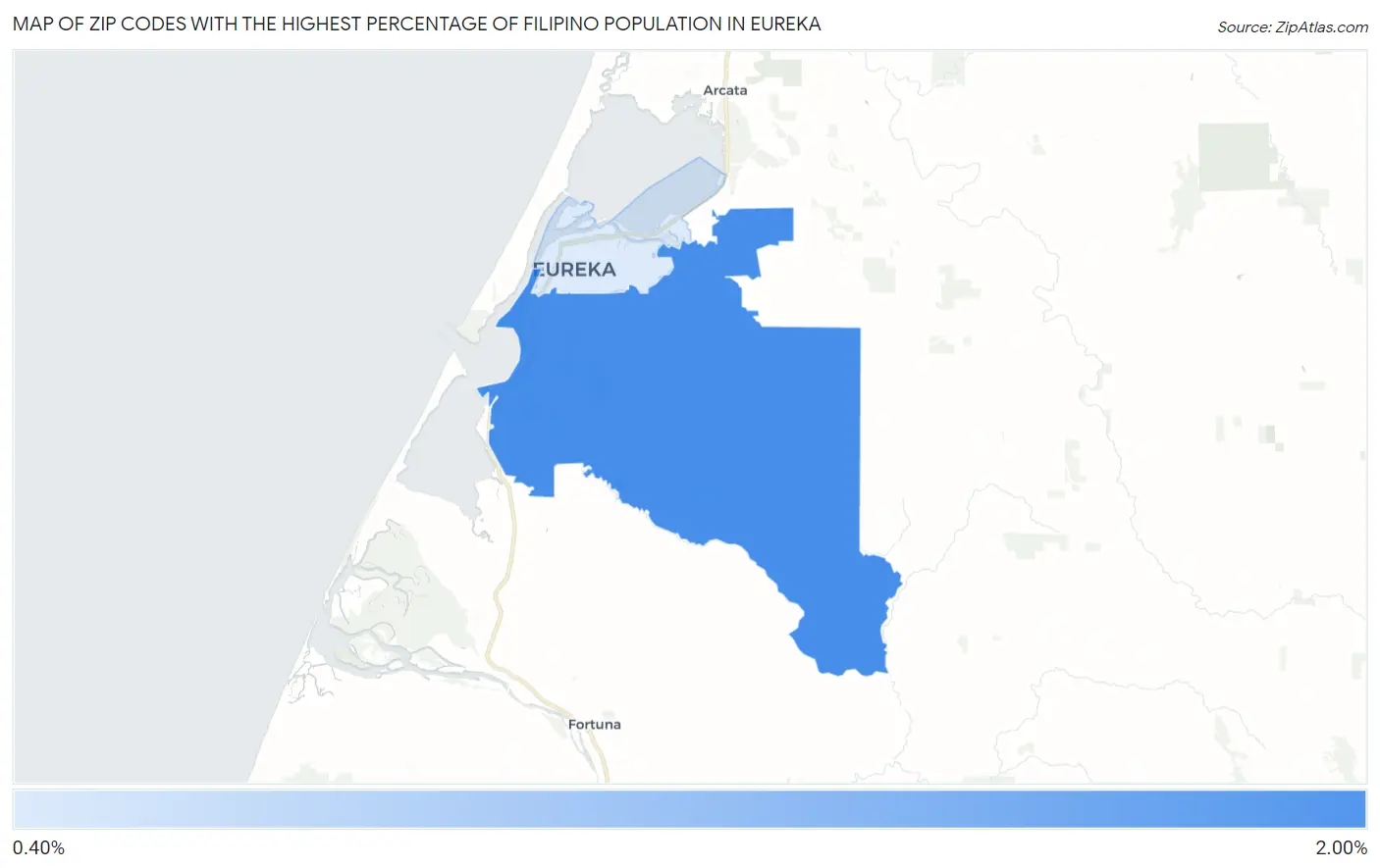 Zip Codes with the Highest Percentage of Filipino Population in Eureka Map