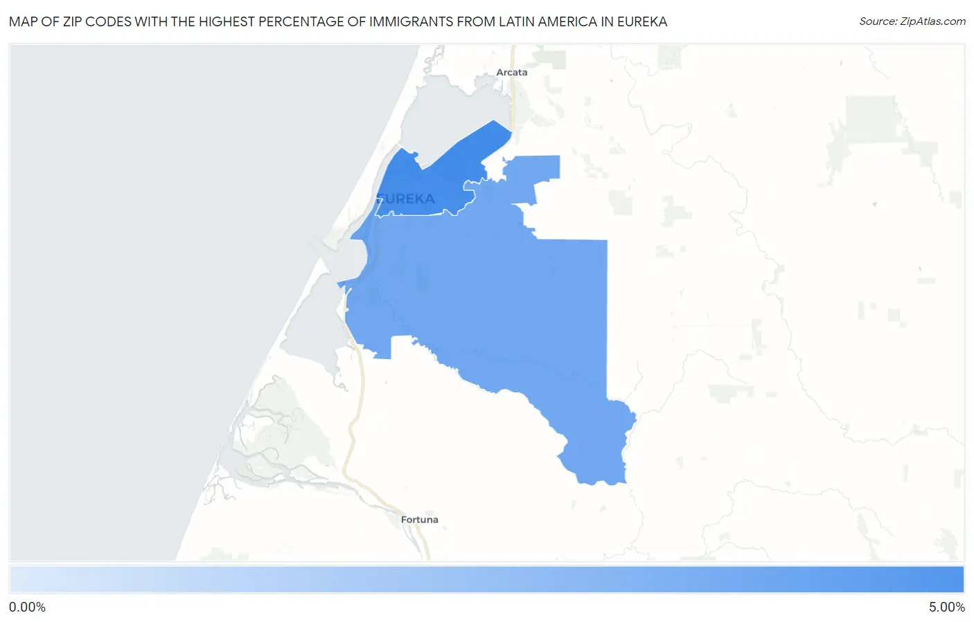 Zip Codes with the Highest Percentage of Immigrants from Latin America in Eureka Map