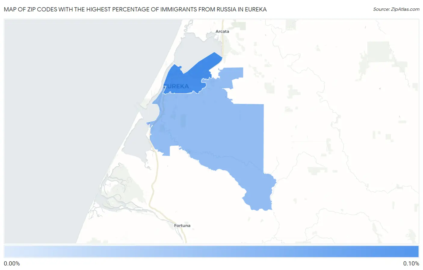 Zip Codes with the Highest Percentage of Immigrants from Russia in Eureka Map
