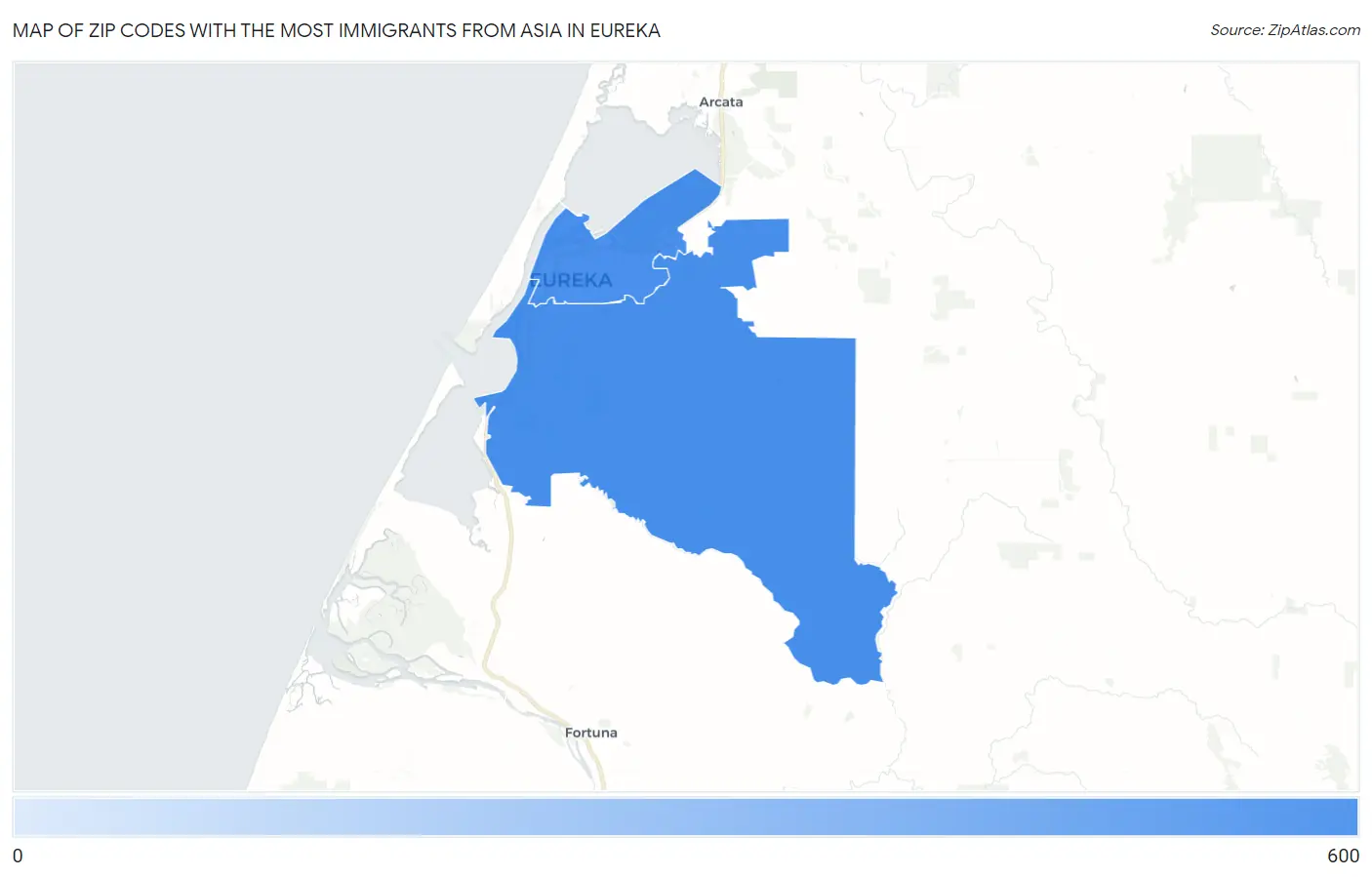 Zip Codes with the Most Immigrants from Asia in Eureka Map