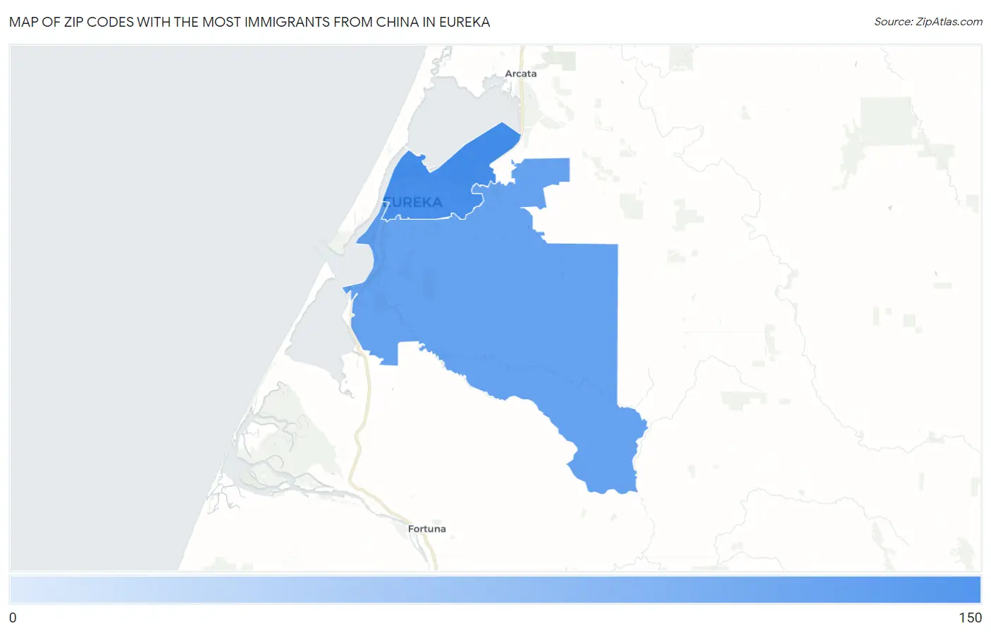 Zip Codes with the Most Immigrants from China in Eureka Map
