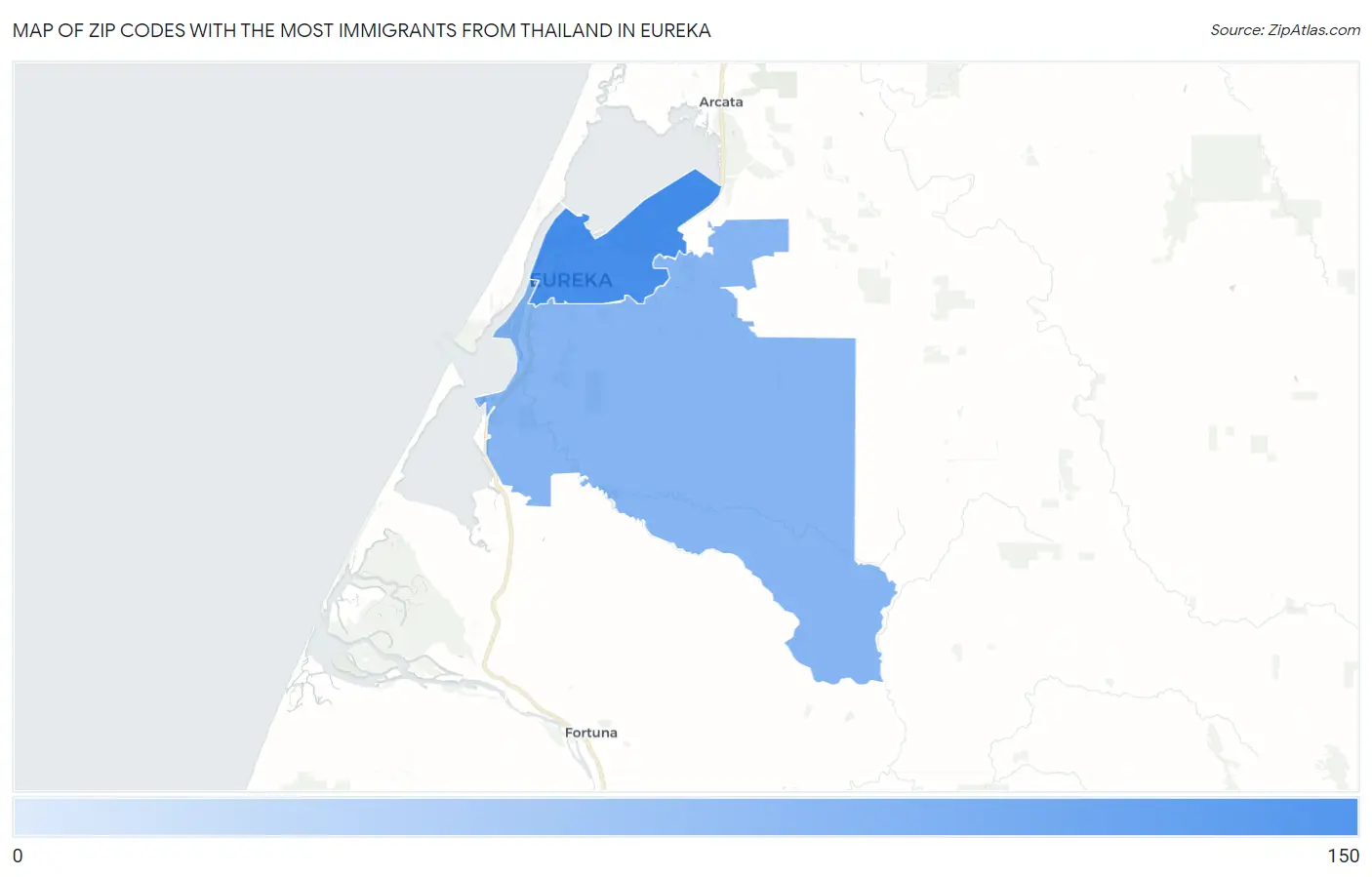 Zip Codes with the Most Immigrants from Thailand in Eureka Map