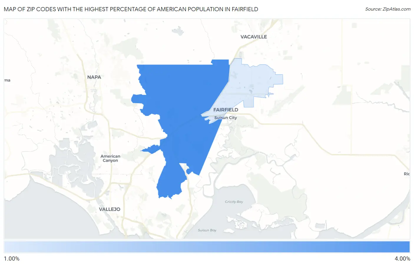 Zip Codes with the Highest Percentage of American Population in Fairfield Map