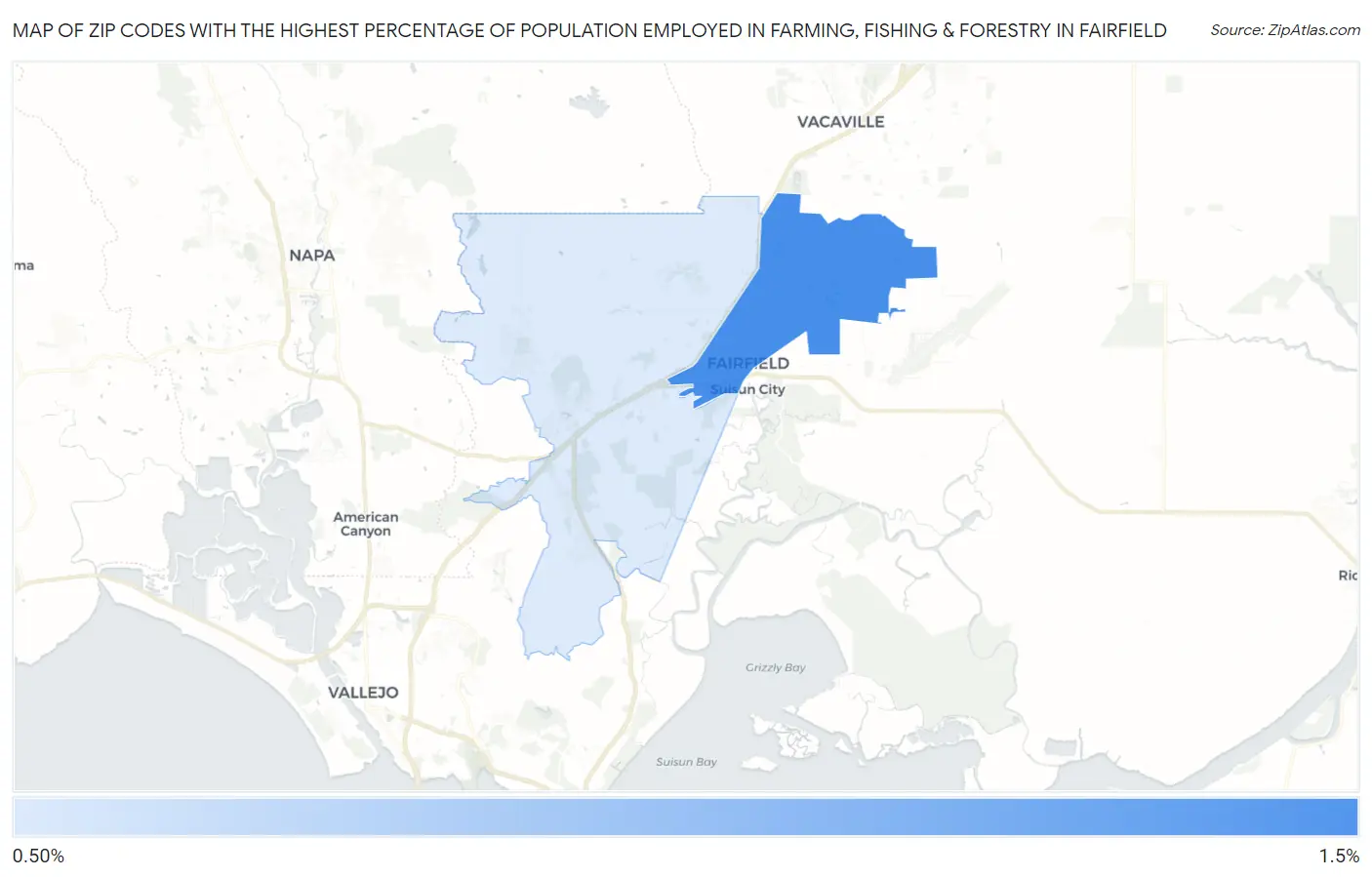 Zip Codes with the Highest Percentage of Population Employed in Farming, Fishing & Forestry in Fairfield Map