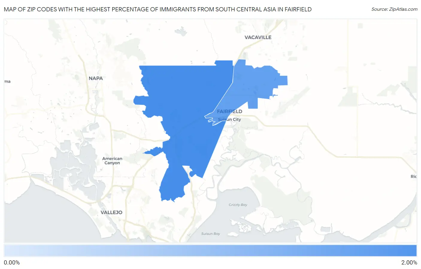 Zip Codes with the Highest Percentage of Immigrants from South Central Asia in Fairfield Map