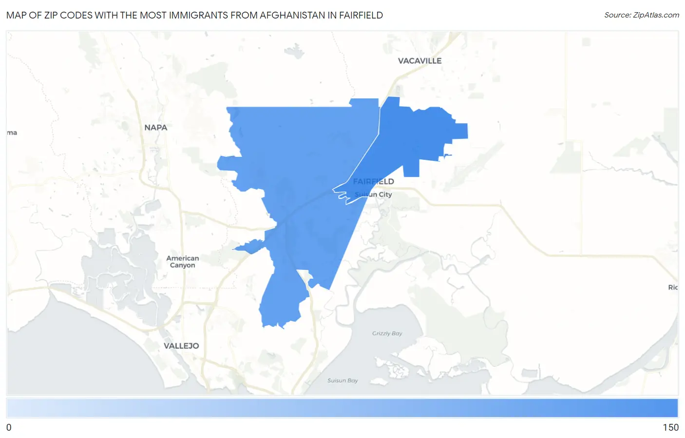 Zip Codes with the Most Immigrants from Afghanistan in Fairfield Map