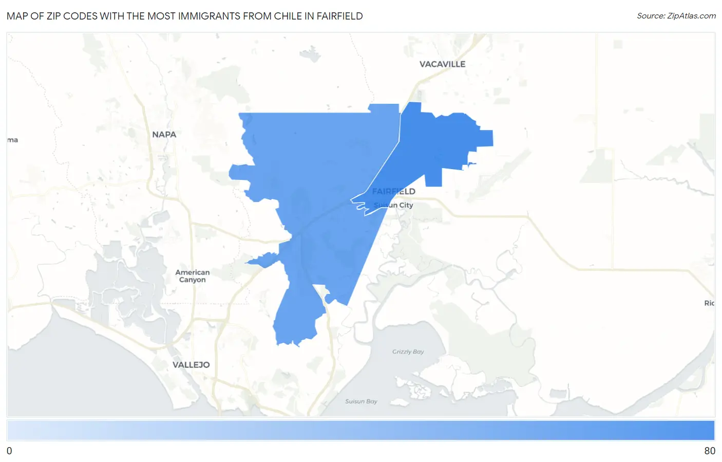 Zip Codes with the Most Immigrants from Chile in Fairfield Map