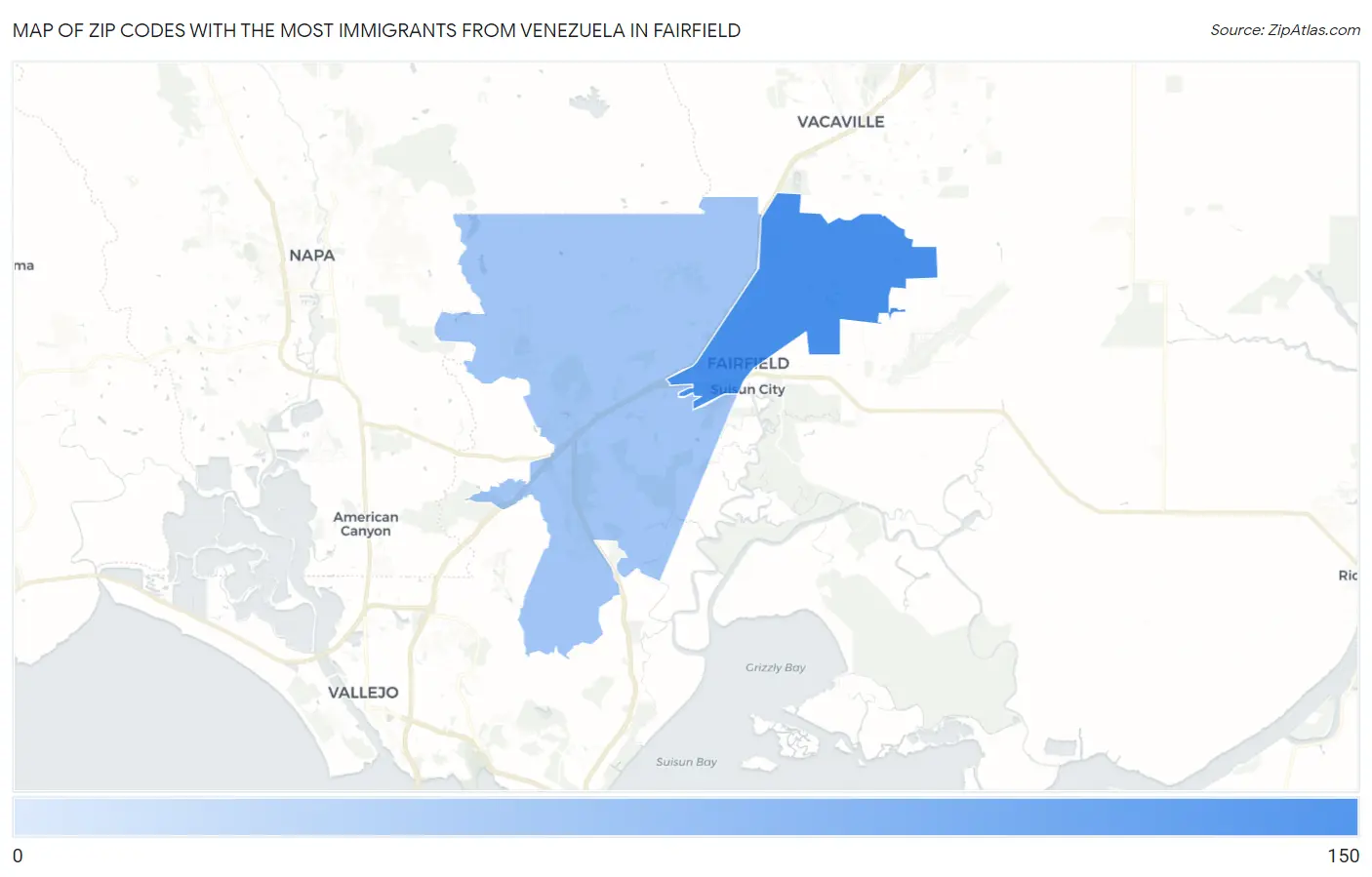 Zip Codes with the Most Immigrants from Venezuela in Fairfield Map