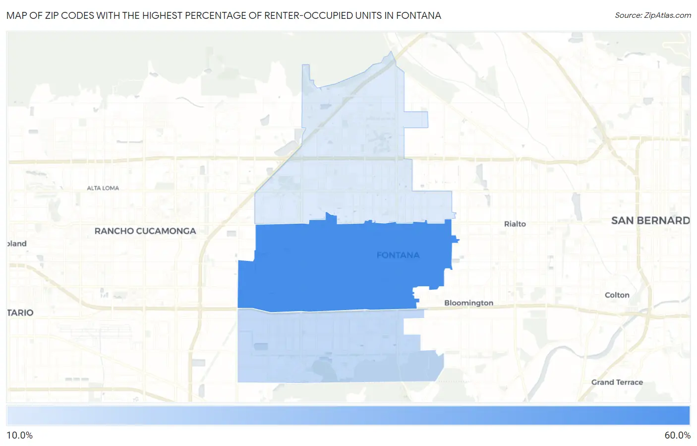 Zip Codes with the Highest Percentage of Renter-Occupied Units in Fontana Map