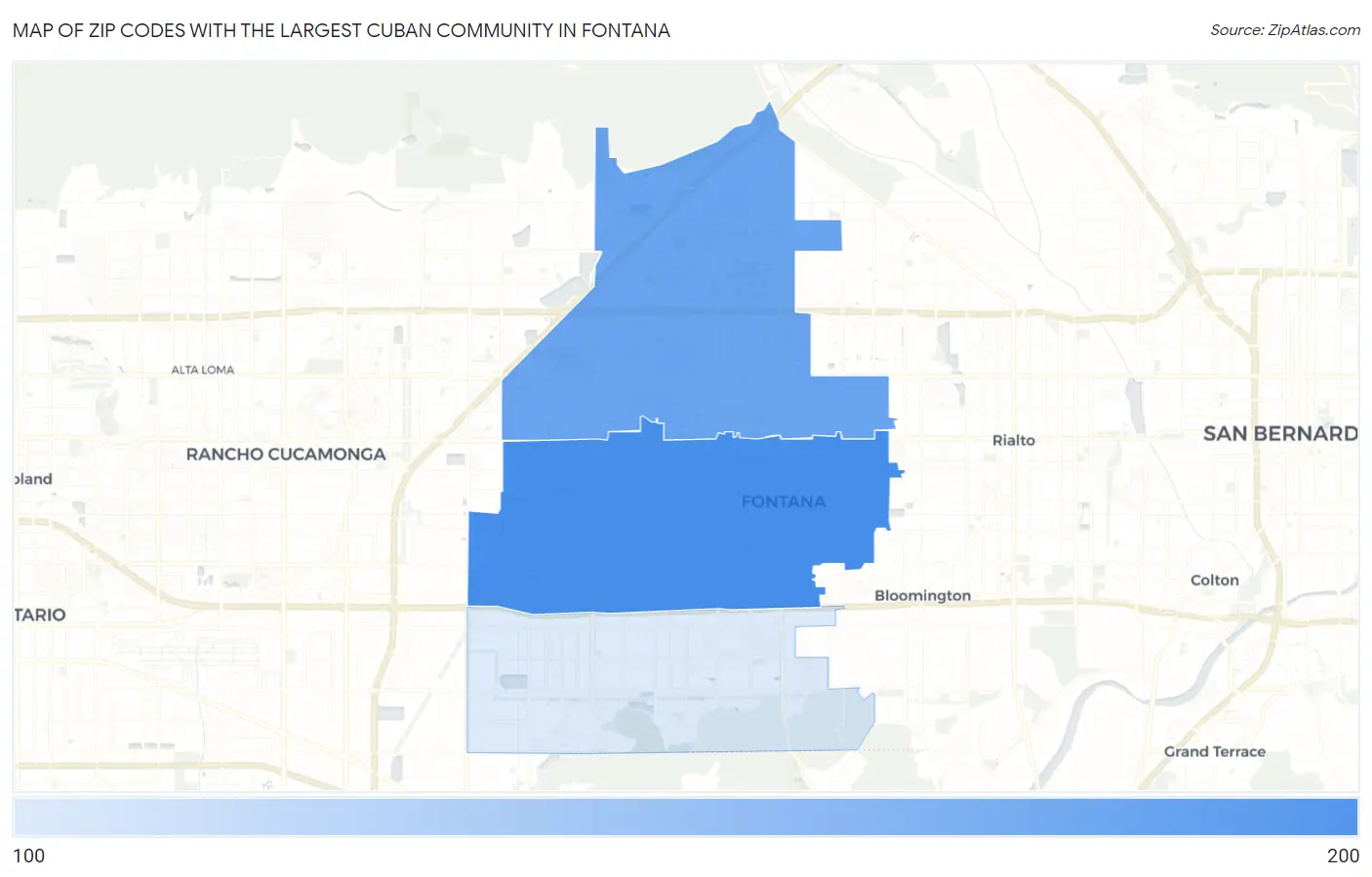 Zip Codes with the Largest Cuban Community in Fontana Map