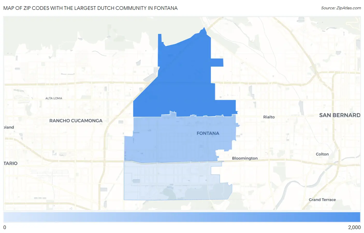 Zip Codes with the Largest Dutch Community in Fontana Map